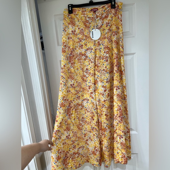 NWT STAUD yellow floral chiffon Flowy pants - Picture 5 of 12